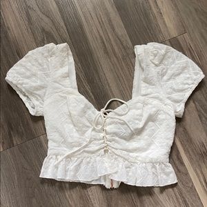 Embroidered lace up crop top Forever 21